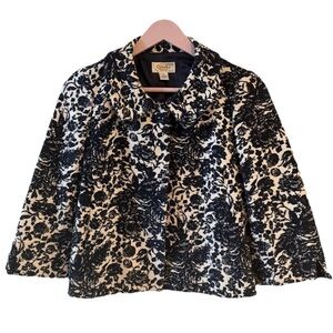 Talbots Petites Floral Button Jacket Navy  White Short Collared Lined Size 4